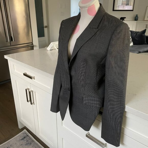 Hugo Boss Julea1 2 Button Notch Collar Virgin Wool Lined Blazer Grey   Blk Sz 6 - Picture 2 of 13